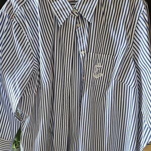 Lauren Ralph Lauren Blue and White Striped Button-Up Blouse